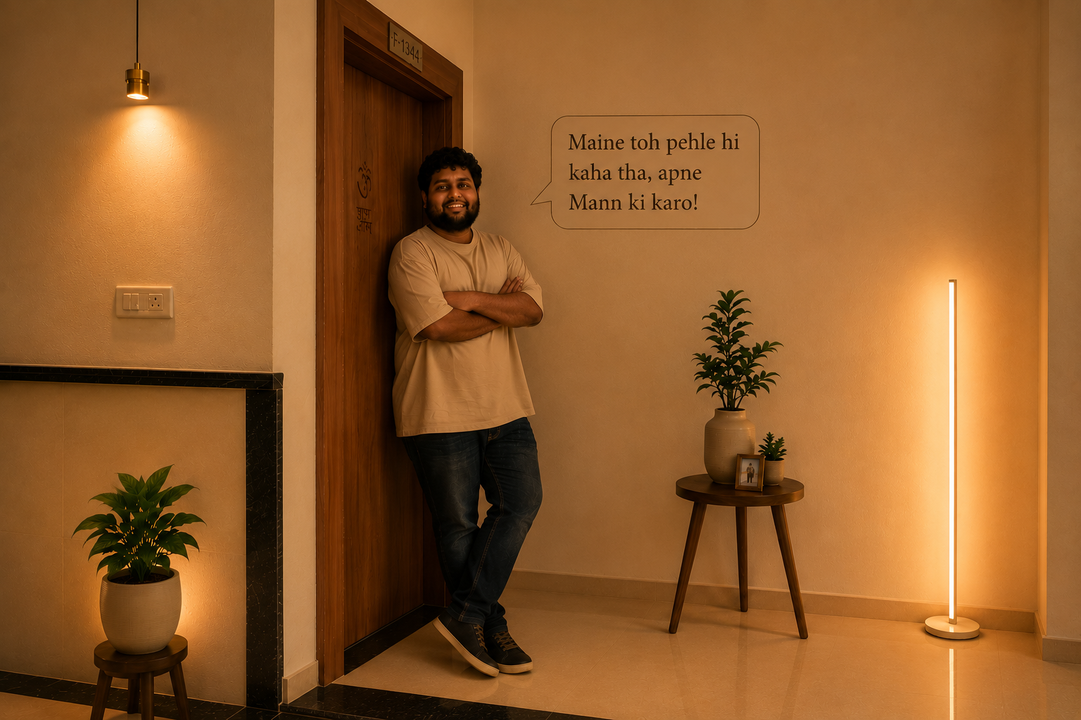 Indraneel smiling outside the Chariot Sage consultation room